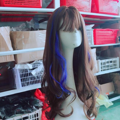 Tóc giả móc line xanh dương cao cấp- tặng lưới chùm tóc- hình thật