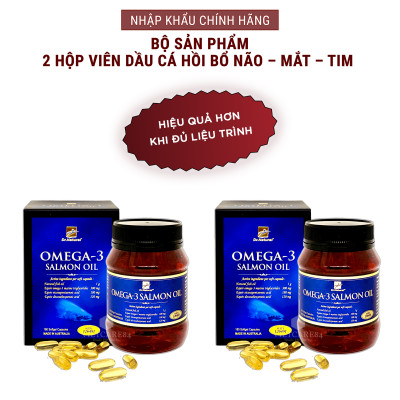 Bộ sản phẩm 2 hộp viên dầu cá hồi nhập khẩu chính hãng OMEGA 3 SALMON OIL (180 viên) giúp bổ sung DHA và EPA hỗ trợ giảm mỡ máu, giảm nguy cơ xơ vữa động mạch, cung cấp các chất dinh dưỡng cần thiết cho não bộ, tốt cho mắt