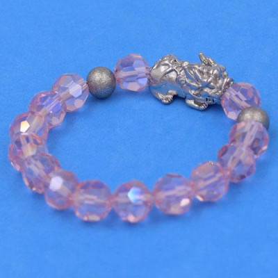 Chuỗi tay pha lê cắt giác Hồng Phấn 10 ly Mix Tỳ Hưu Inox 2 Bi VFLGHPTHEHB10 - Chuỗi tay thời trang phong thủy