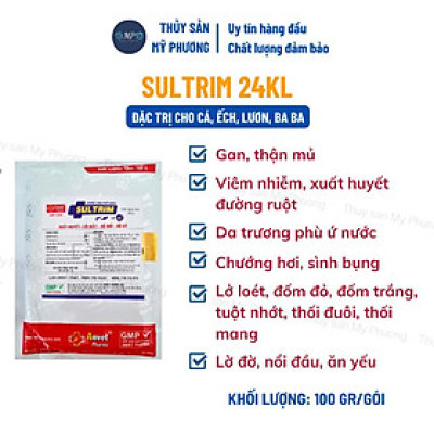 Ks mù lồi mắt vẹo đầu cổ gan thận mủ đốm đỏ Sultrim 24kl phù đầu sưng vòi xuất huyết sình bụng cho cá lươn ếch ốc baba
