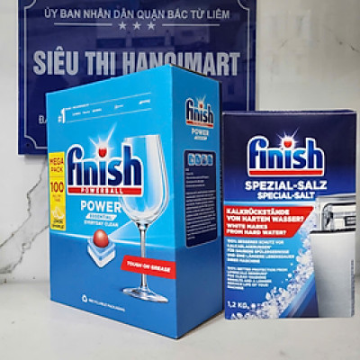 Combo Muối Finish 1.2kg+ Viên rửa bát Finish All in one 100 viên (NK EU )