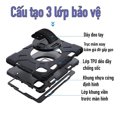 Ốp chống sốc cầm tay xoay 360 độ có khay cài bút Apple Pencil 2 kèm giá đỡ dựng ngang dọc cho iPad Pro 11 inch 2018/2020- Hàng chính hãng