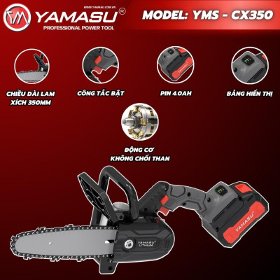 MÁY CƯA XÍCH CẮT GỖ PIN 20V 350MM YMS-CX350 YAMASU - HÀNG CHÍNH HÃNG