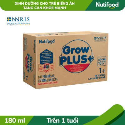 Thùng Sữa bột pha sẵn GrowPLUS+ Biếng ăn (XANH) cho trẻ tăng cân khoẻ mạnh 1+ (48 hộp x 180ml)