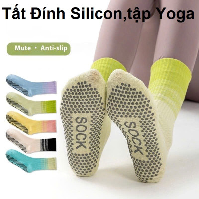 Tất , Vớ Cao Cổ Nữ(Loang Màu)-(Giá 1 ĐÔI )Tất Thoáng Khí Có Đính Hạt Silicon Chống Trơn Trượt Freeszie 35-40,Tập Yoga, Pilates Gym Aerobic