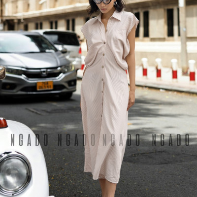 Đầm sơ mi sọc cam NGADO, Đầm suông, Đầm vintage, Đầm dạo phố thiết kế