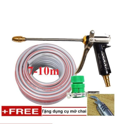  Bộ dây vòi xịt nước rửa xe, tưới cây . tăng áp 3 lần, loại 7m, 10m 206318 đầu đồng, đai, + tặng mở chai