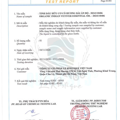 Tinh Dầu Cỏ Hương Bài (Ấn Độ) - 100% Nguyên Chất Hữu Cơ - Le Rustique - Tinh Dầu Bản Địa Ấn Độ