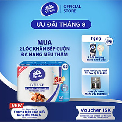 [MUA 2 LỐC KHĂN BẾP CUỘN TẶNG 1 GÓI KHĂN TREO TƯỜNG + 1 MÓC KHÓA] Khăn giấy bếp đa năng siêu thấm Vinda Deluxe (6 Cuộn)