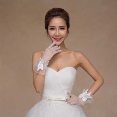 Găng tay ngắn đính nơ phi dài Giangpkc 4-2023- trắng