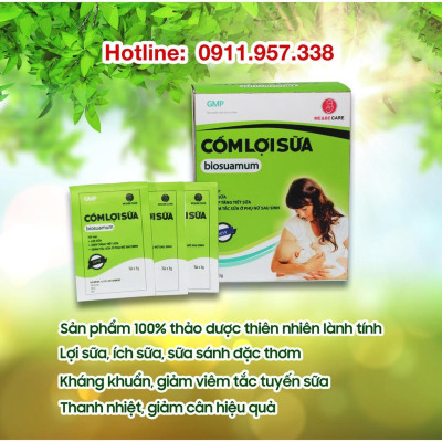 5 gói x 3 g Cốm lợi sữa vitamin sau sinh cho con bú biosuamum dạng cốm