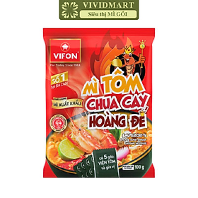 VIFON - Mì Vifon xuất khẩu Tôm chua cay hoàng đế, Mì Tôm chua cay hoàng đế Vifon cao cấp xuất khẩu (100g/gói)