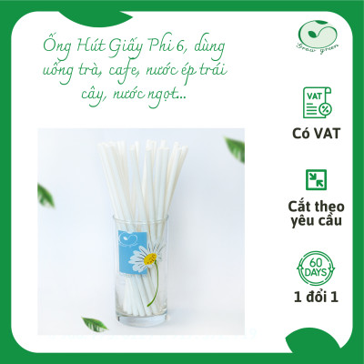 100 Ống Hút Giấy Phi 6 x 197mm - Sản Phẩm Thân Thiện Với Môi Trường