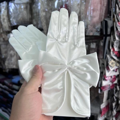 Găng tay cô dâu phi bóng xẻ cổ tay hở đính nơ phi mẫu đẹp Giangpkc SP2214266