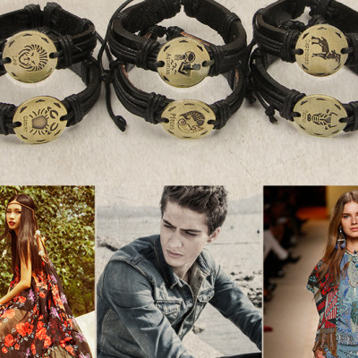 Combo Vòng Đeo Tay Handmade, Phong Cách Vintage, Da Thật, Gắn Thẻ Biểu Tượng 12 Cung Hoàng Đạo, Kèm Túi Nhung, Phù Hợp Nam Nữ, Làm Quà Tặng Sinh Nhật, tình nhân, 8/3…