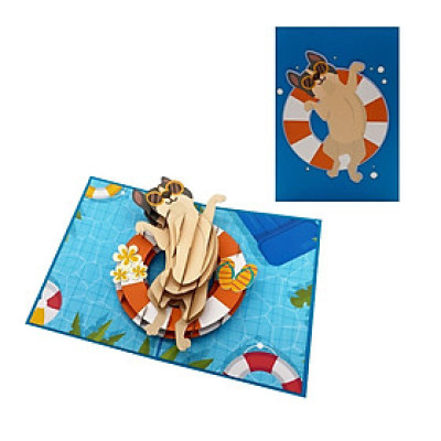 Thiệp 3D Mèo Dễ Thương Đi Bơi – Thiệp Pop Up Hài Hước, Độc Đáo, Tặng Sinh Nhật, Bạn Bè, Trẻ Em, A44