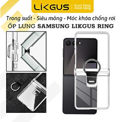 Ốp lưng chống sốc trong suốt kèm iring cho Samsung Galaxy Z Flip 7 5G hiệu Likgus Cover Ring (chất liệu cao cấp, thiết kế iring chống rơi rớt) - hàng nhập khẩu