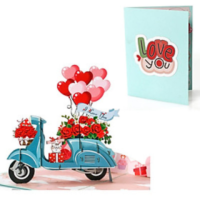 Thiệp 3D Pop Up Xe Máy Tình Yêu – Thiệp Valentine, Thiệp Tỏ Tình, Thiệp Lãng Mạn Độc Đáo, L21