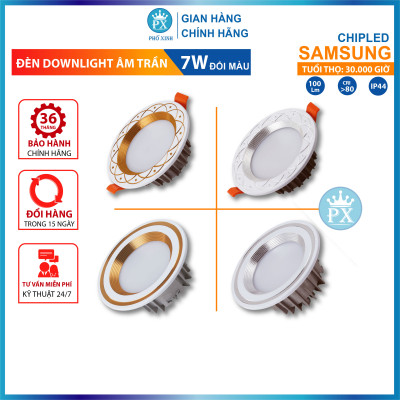 Đèn âm trần 3 chế độ sáng 7w, đèn lon cao cấp sang trọng, lỗ khoét 90mm