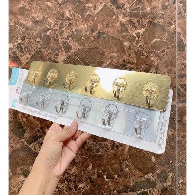 Combo 3 Móc Dán Tường Inox Dài 6 Móc Chịu Lực/Thanh 6 Móc Dán Tường Inox Dài Chịu Lực Treo Tường
