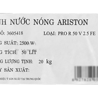 Bình Nước Nóng Gián Tiếp Ariston PRO R 50 V 2.5 FE - Hàng chính hãng