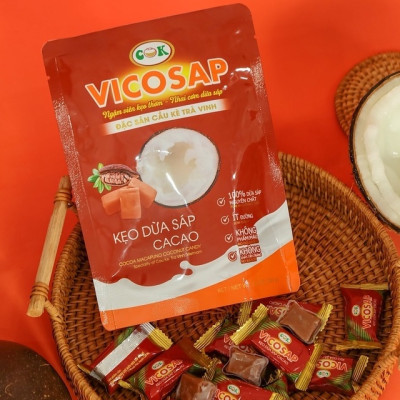 Kẹo dừa sáp VICOSAP vị cacao kẹo mềm dẻo ít đường đặc sản Trà Vinh túi 100g