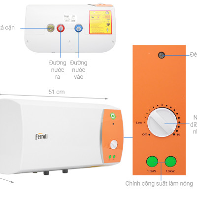 Máy nước nóng gián tiếp Ferroli VERDI TE 15 lít (2500W)-hàng chính hãng