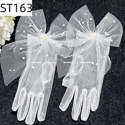 Găng tay voan đính nơ chấm hạt trai dễ thương mẫu mới