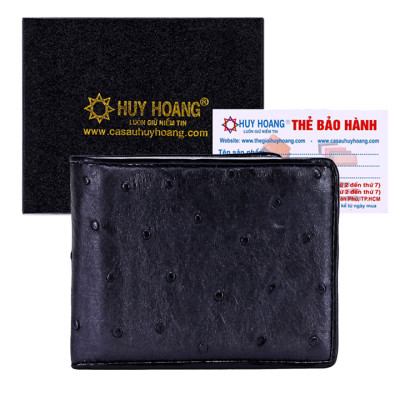 Ví nam Huy Hoàng da đà điểu da bụng màu đen, nâu đất, nâu đỏ, vàng bò HT2405-06-07-19 