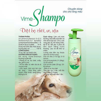 Vemedim Vime-shampo Sữa tắm diệt Ve Rận, Bọ Chét cho Chó Lông màu và Lông trắng - Chai 300ml