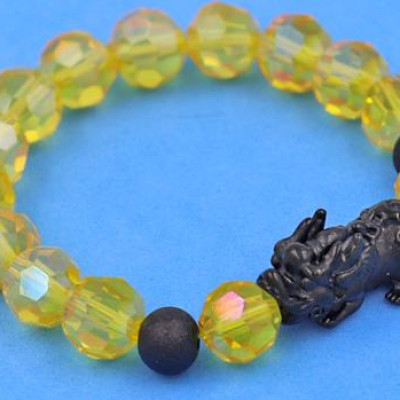 Vòng tay Pha Lê Vàng cắt giác 10 ly Charm Tỳ Hưu inox 2 Bi VFLGVTHEHB10 - Vòng tay tỳ hưu phong thủy