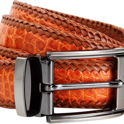 Thắt Lưng Nam Da Cá Sấu Đan Viền Đầu Kim Huy Hoàng HT4279 - Vàng