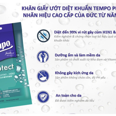 [GÓI LẺ] Khăn Ướt Tempo cao cấp, An toàn cho da, Diệt khuẩn 99% - Thương Hiệu Đức