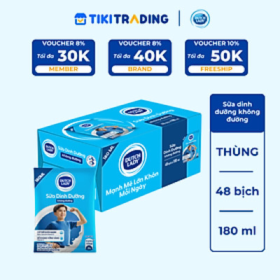 Thùng 48 Bịch Sữa Tiệt Trùng Dutch Lady Cô Gái Hà Lan Không Đường 180ml
