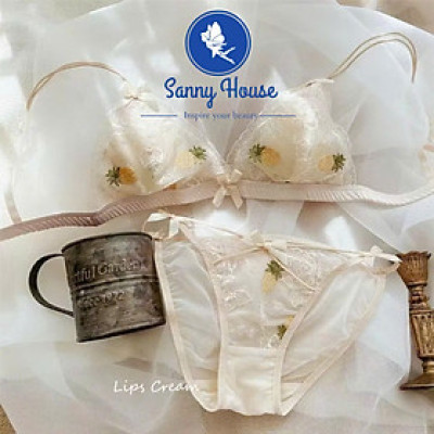 Bộ Đồ Lót Trái Thơm Thêu Không Gọng Mút Mỏng Xinh Xắn