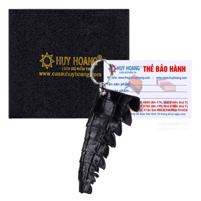 Móc khóa Huy Hoàng da cá sấu gai đuôi màu đen, nâu đỏ, vàng bò, nâu đất HC8214-15-16-17