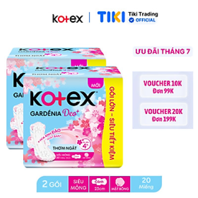 Combo 2 gói băng vệ sinh Gardenia Deo+ - Hoa Anh Đào siêu mỏng cánh 23cm (20 miếng/gói)