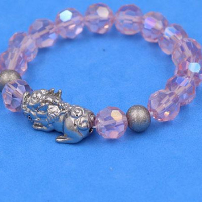 Chuỗi tay pha lê cắt giác Hồng Phấn 10 ly Mix Tỳ Hưu Inox 2 Bi VFLGHPTHEHB10 - Chuỗi tay thời trang phong thủy