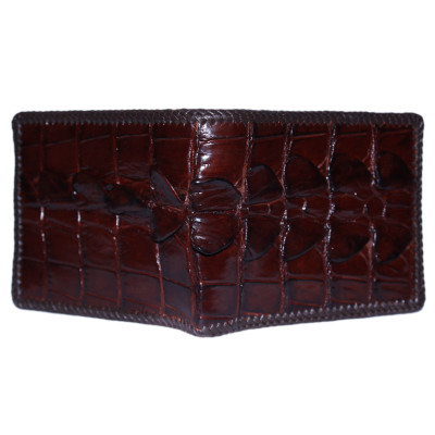 HJ2222-23-24-46 - Ví nam Huy Hoàng da cá sấu đan viền gai màu đen, nâu đỏ, vàng bò, nâu đất