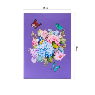 Thiệp 3D Pop Up Hoa Cẩm Tú Cầu & Bướm – Thiệp Hoa Nghệ Thuật, Chúc Mừng, Sinh Nhật, F47, Lãng Mạn