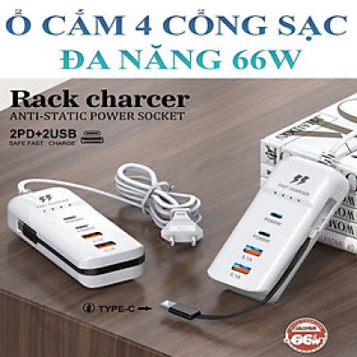 Ổ Cắm Điện Đa Năng 66W 4 Cổng Sạc Với 2 Cổng Usb Và 2 Cổng Type-C Pd