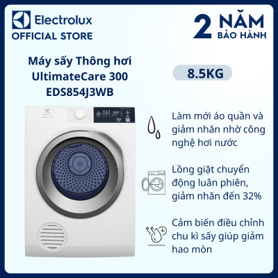 [Free Giao lắp] Máy sấy thông hơi Electrolux 8.5kg EDS854J3WB - Làm mới áo quần và giảm nhăn, Lồng giặt chuyển động luân phiên, giảm nhăn [Hàng chính hãng]