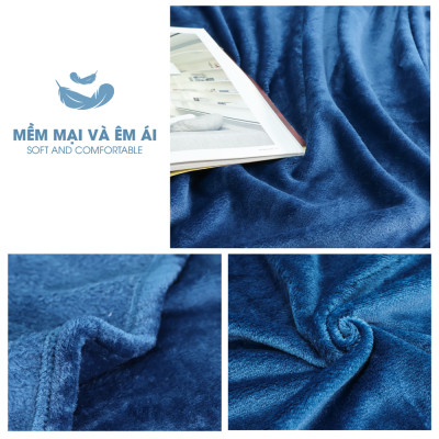 Mền tuyết NIN House màu xanh Dark Blue 1m3x2m, 1m6x2m chăn tuyết nhung microfiber