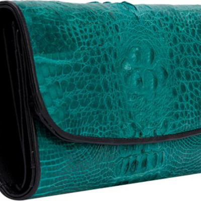 Ví Nữ Da Cá Sấu 3 Gấp Nguyên Con Huy Hoàng HT3291 (19 x 10.5 cm) - Xanh Lá