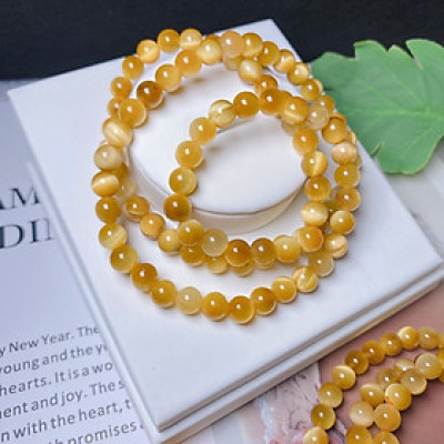 Vòng tay đá Mắt Hổ vàng tươi đồng tâm quấn 3 vòng 6ly