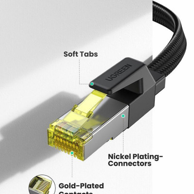 Ugreen UG40167NW189TK 20M cat7 Cáp mạng Lan dạng dây dẹp bọc dù Màu Đen - HÀNG CHÍNH HÃNG