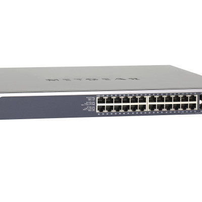 Thiết Bị Chia Mạng Gắn Rack 24 Cổng 10/100/1000M Với 4 Cổng Quang 1G SFP Và 2 Combo Cổng Quang 10G SFP+/ RJ45 10G Stackable Fully Managed Gigabit Ethernet ProSAFE Next-Gen Edge Switch Netgear GSM7228S - Hàng Chính Hãng