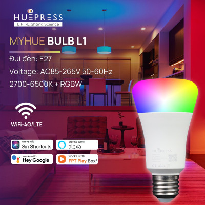 Đèn led thông minh HUEPRESS myHue Bulb L1 cao cấp WIFI 16 triệu màu RGBCW 9W - Điều khiển bằng app