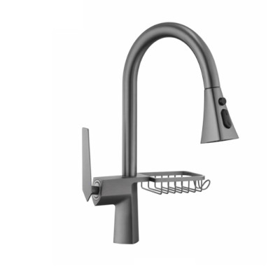 Vòi rửa nóng lạnh cao cấp dây rút xoay 360 đồng mạ PVD màu xám Juno sofa Teady VCCT-007 lux