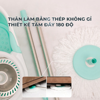 Bộ Lau Nhà MyJae Sợi Microfiber Xoay 360 Độ Thông Minh, Lau Sạch Nhanh Khô 134cm